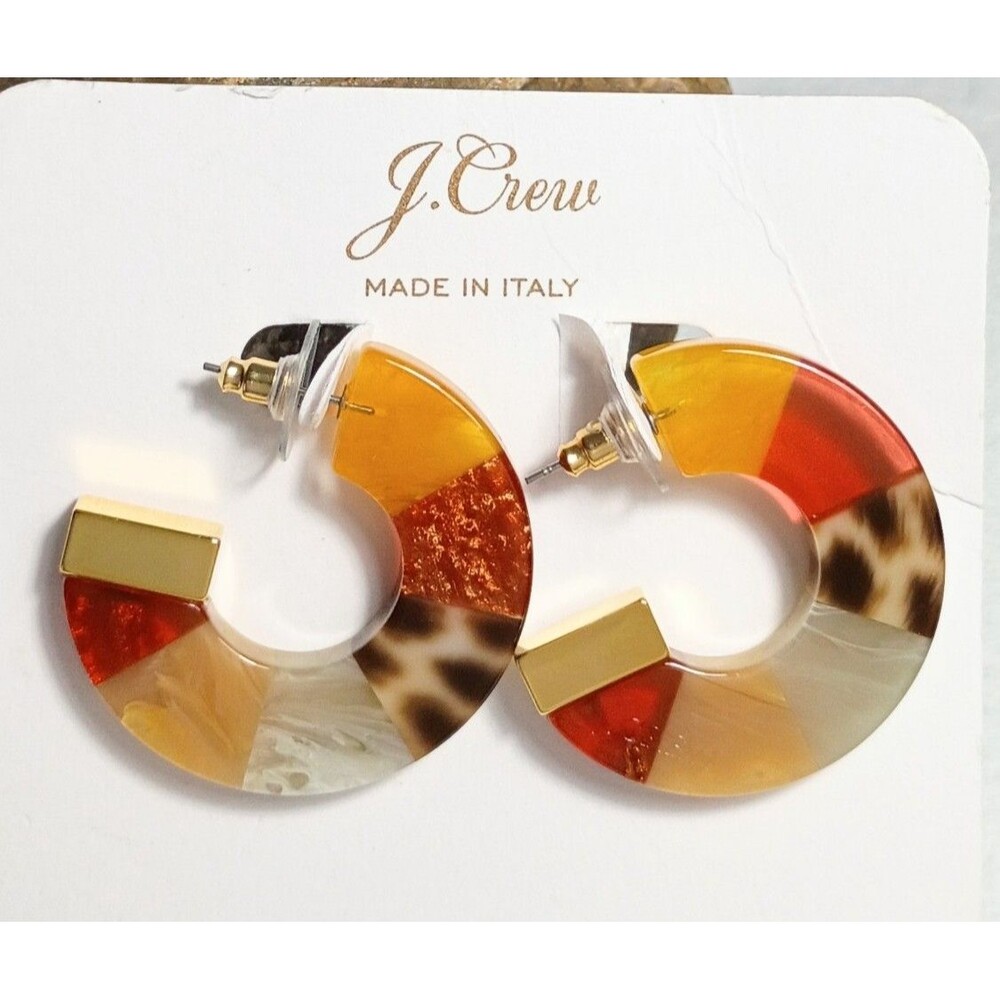 J Crew NWT $98 Made-in-Italy Mixed Art Deco Hoop Earrings Animal Print Accent